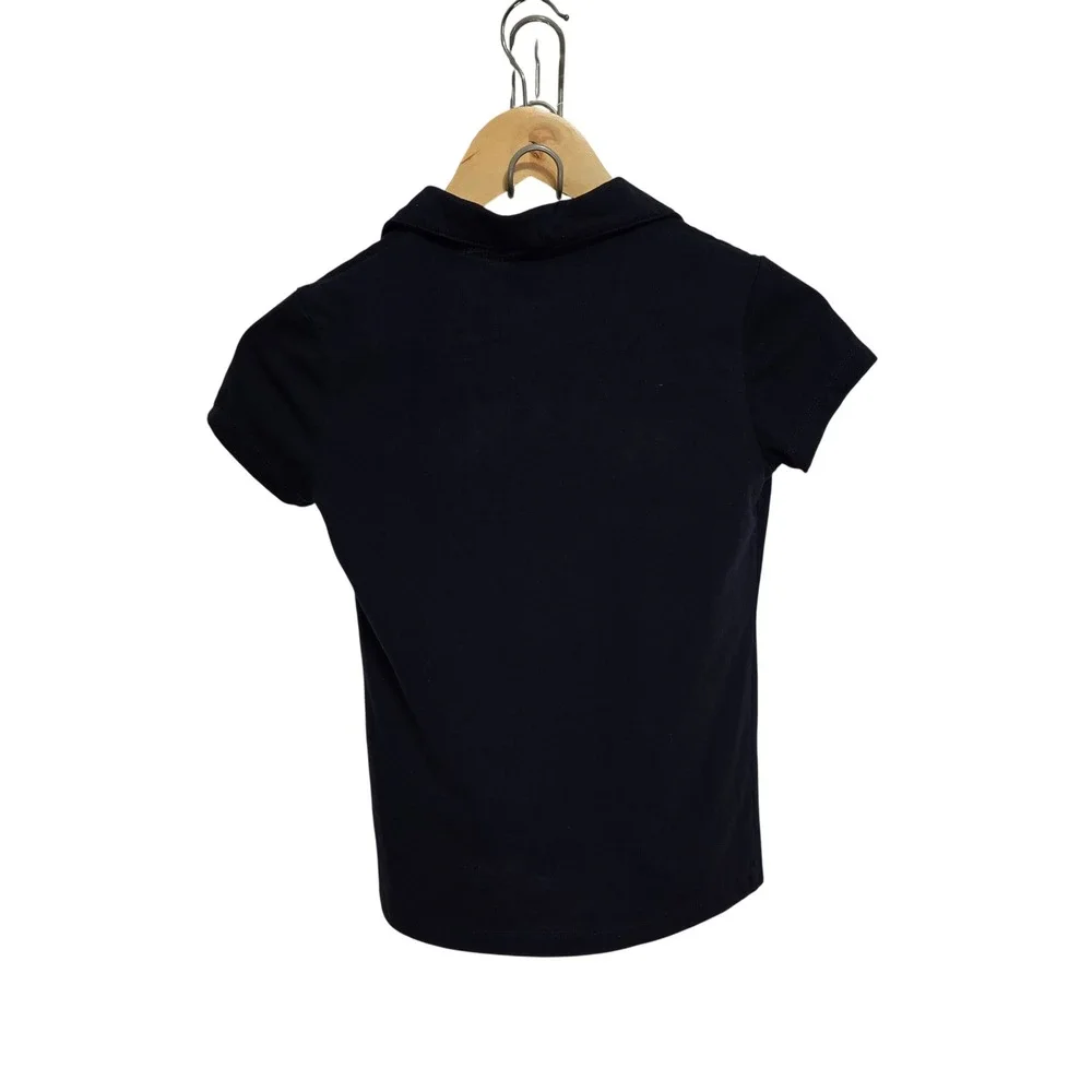 US Polo Assn Girls Navy Blue Ruffle Rhinestone Button Short Sleeve Polo Shirt M